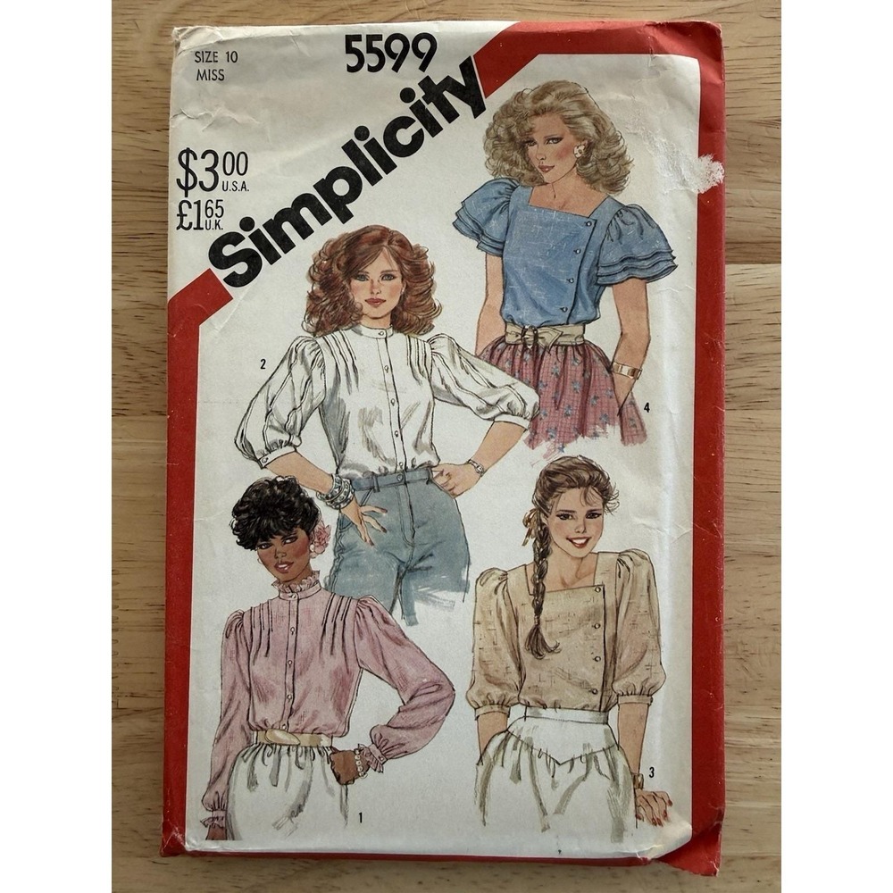 VTG 80's‎ Simplicity Pattern 5599 Misses' Set of Blouses w 4-Variations Size 10